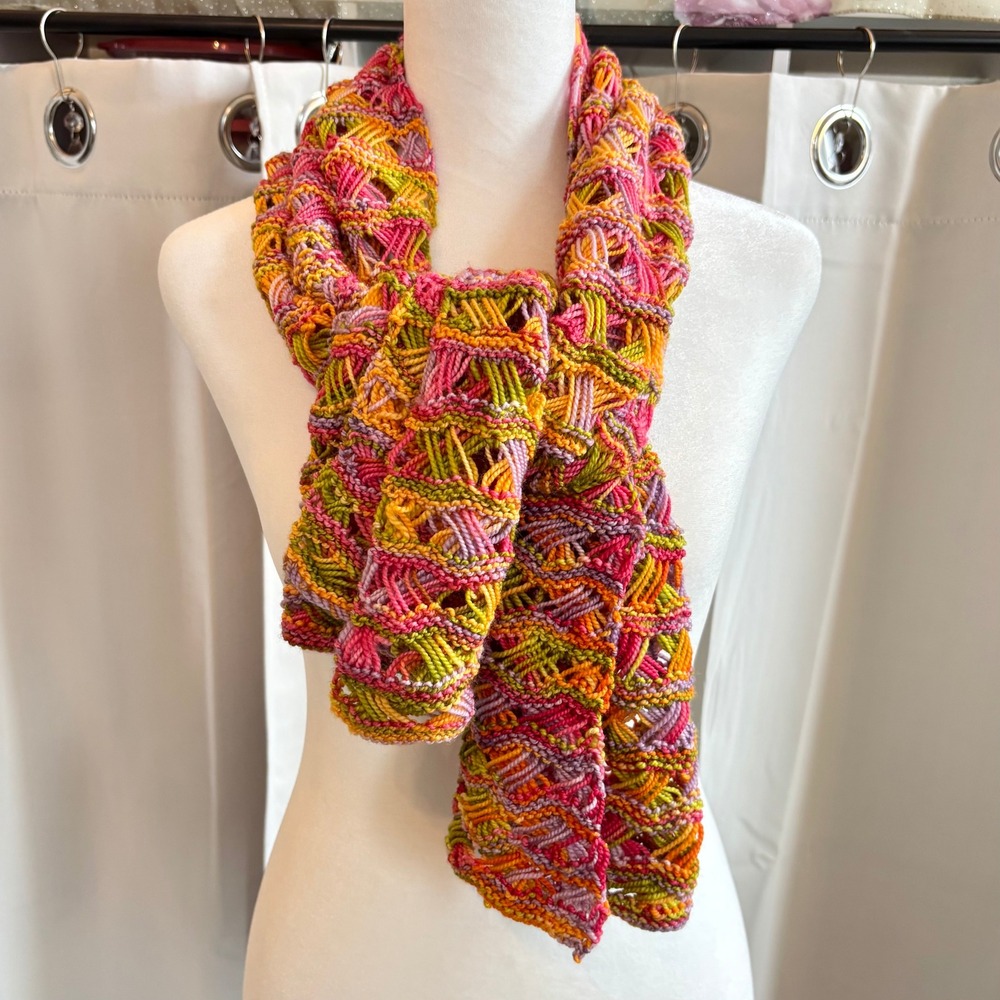 Handmade Crochet Funky Scarf Open Knit Art to Wear Festival Boho Indie Y2K 20017